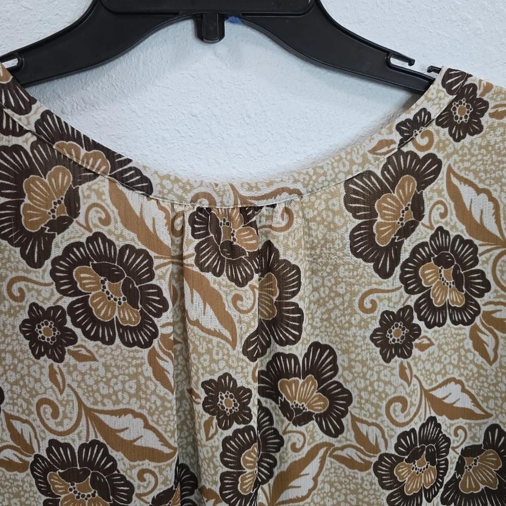 Loft Floral Print Puff  Womens Sleeve Henley Blouse Size XL.
